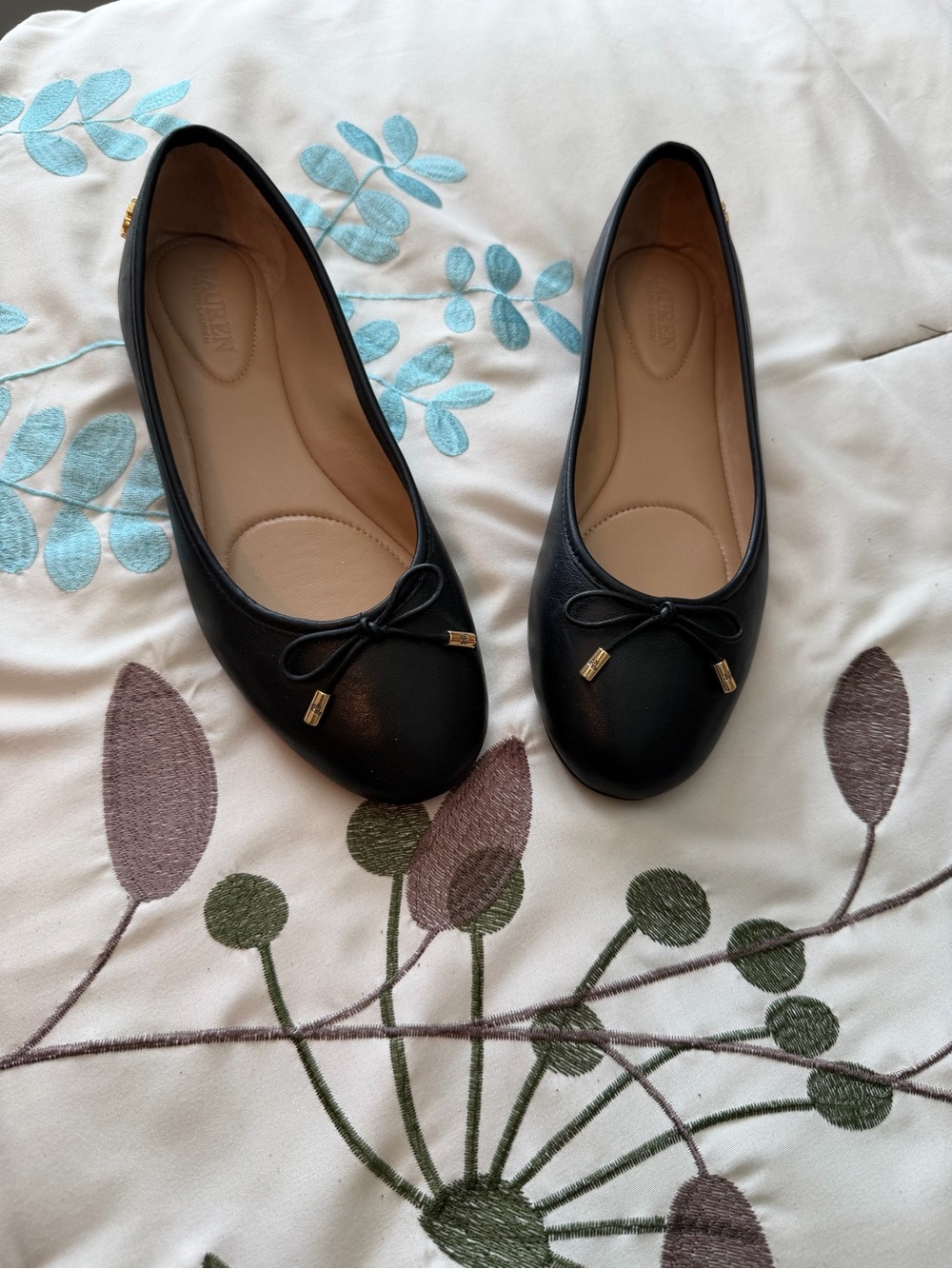 Lauren Ralph Lauren Black Leather Jayna Ballet Flats Size US 6.5 / EUR 37